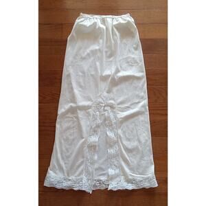 Vintage OPALAIRE Long Nylon Ivory Half Slip Slit Lace Edging Womens Small